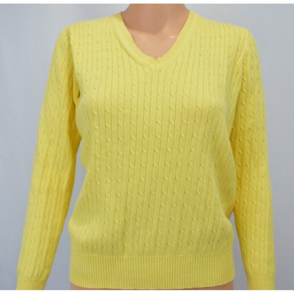 Kim Rodgers Cable Knit Cotton Sweater Women Small Yellow Capsule Preppy Acadamia